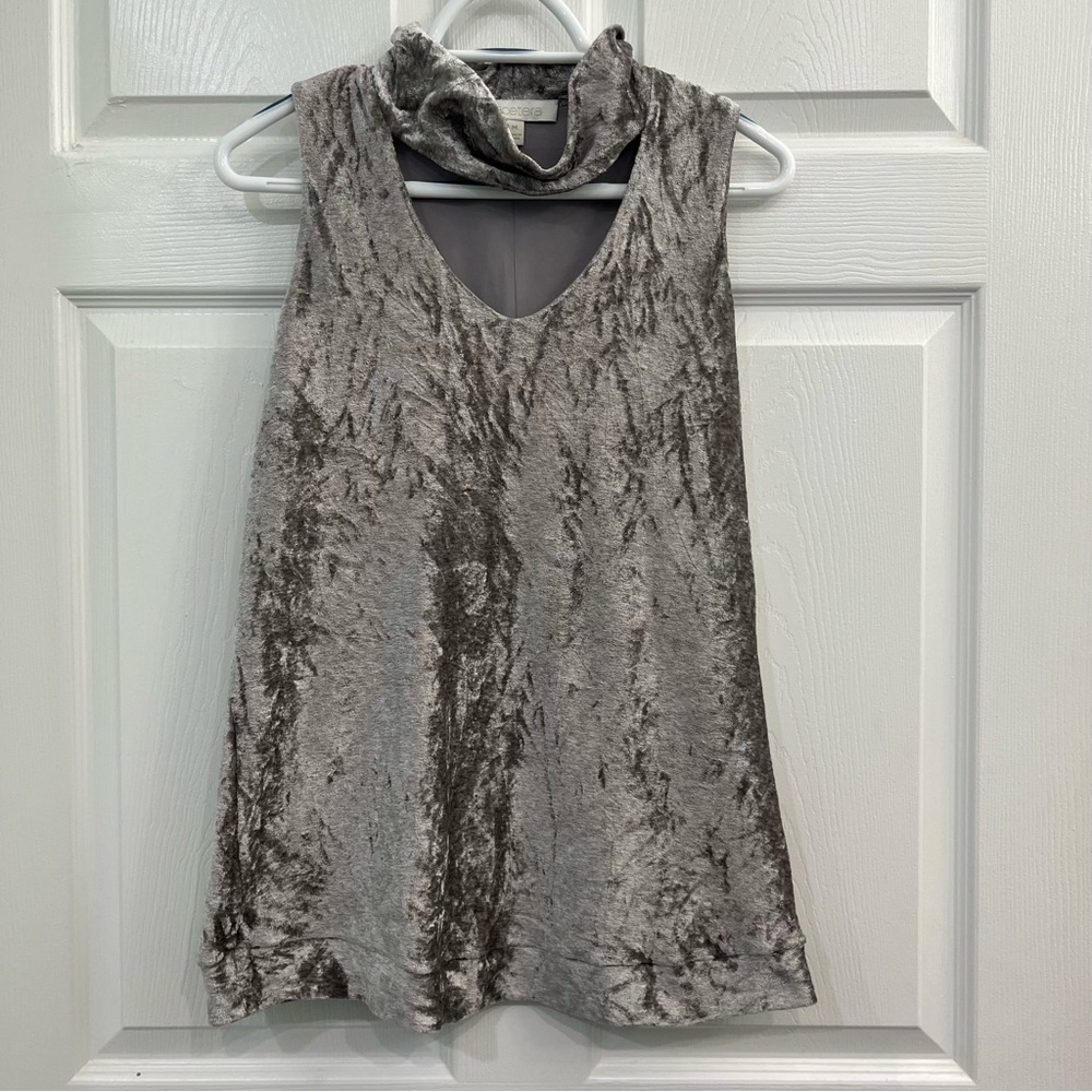 Etcetera Tan Mauve Velvet Velour Sleeveless High Neck Women's Blouse Top Shirt